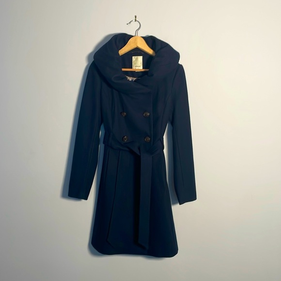 NWOT Rare Elevenses Anthropologie Runway Lapel Navy Wool Trench Coat size 4 🌹 - Picture 3 of 16